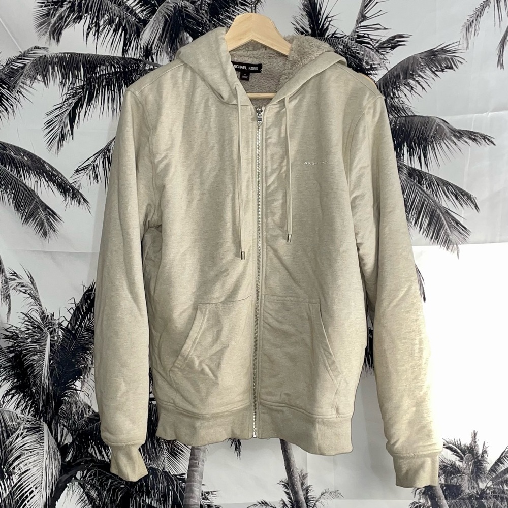 Michael Kors Fur Lined Soft Cozy Warm Womens Cream Hoodie Sweatshirt Medium